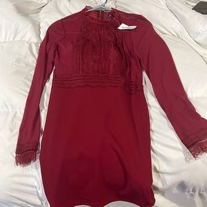 Small burgundy mini dress with mesh sleeves